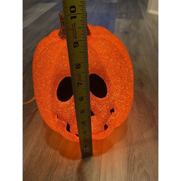 Melted Plastic Popcorn Pumpkin Jack O' Lantern Orange Halloween with Cord/Light - Picture 8 of 9